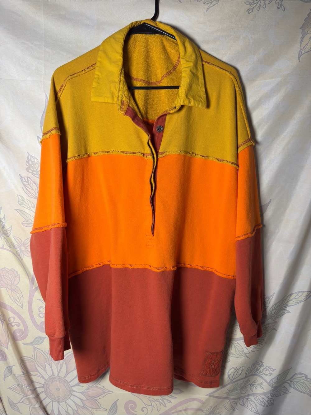 Free People Colorblock Rugby Pullover - Yellow, Orange, Rust